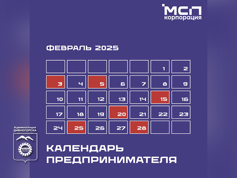 Календарь предпринимателя на февраль 2025 года.