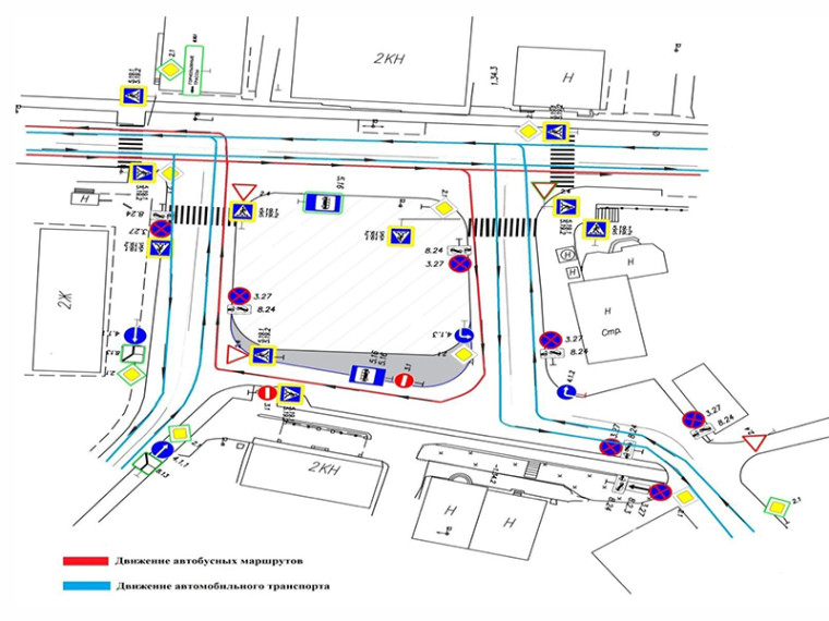 На площади Строителей с 19 января начнет действовать новая схема движения транспорта.